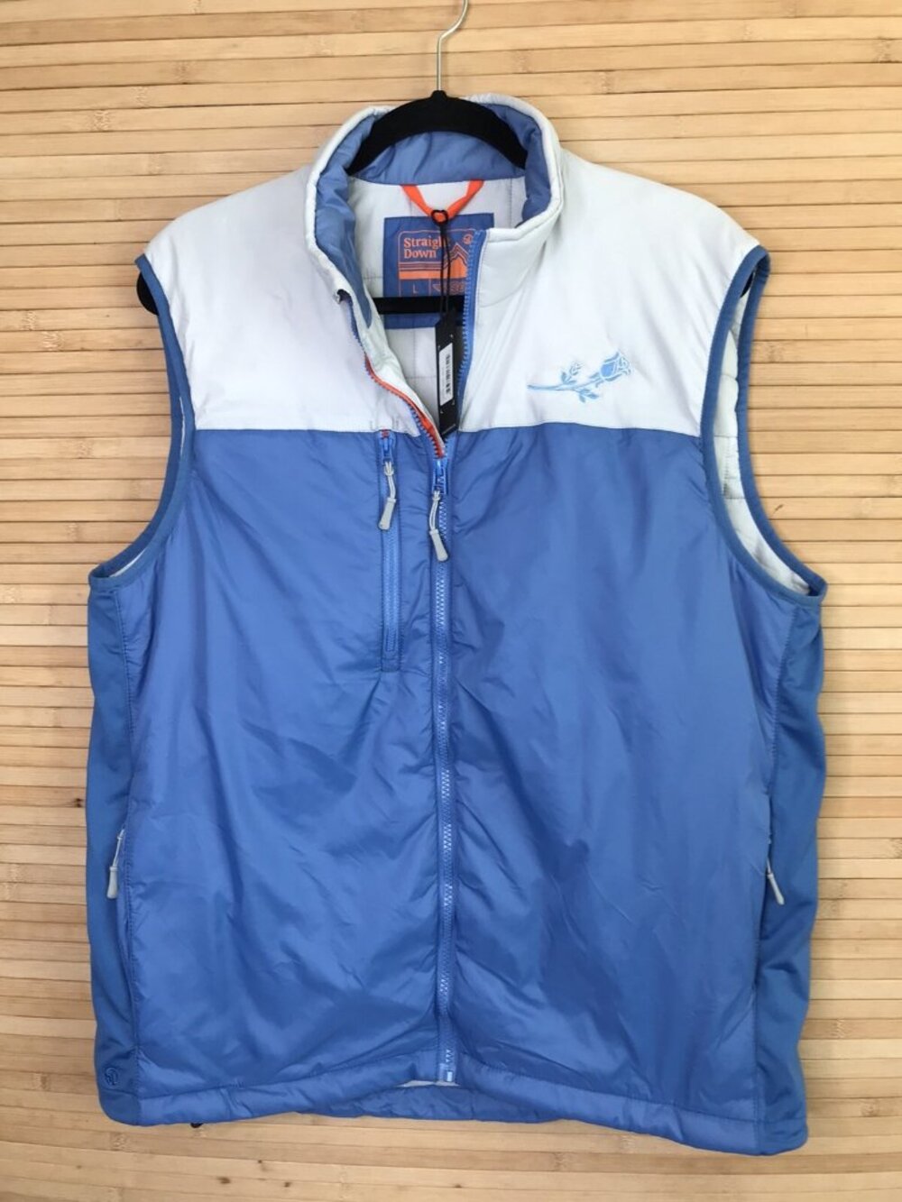 NWT MEN'S STRAIGHT DOWN JASPER golf VEST sz L Large BLUE GRAY logo